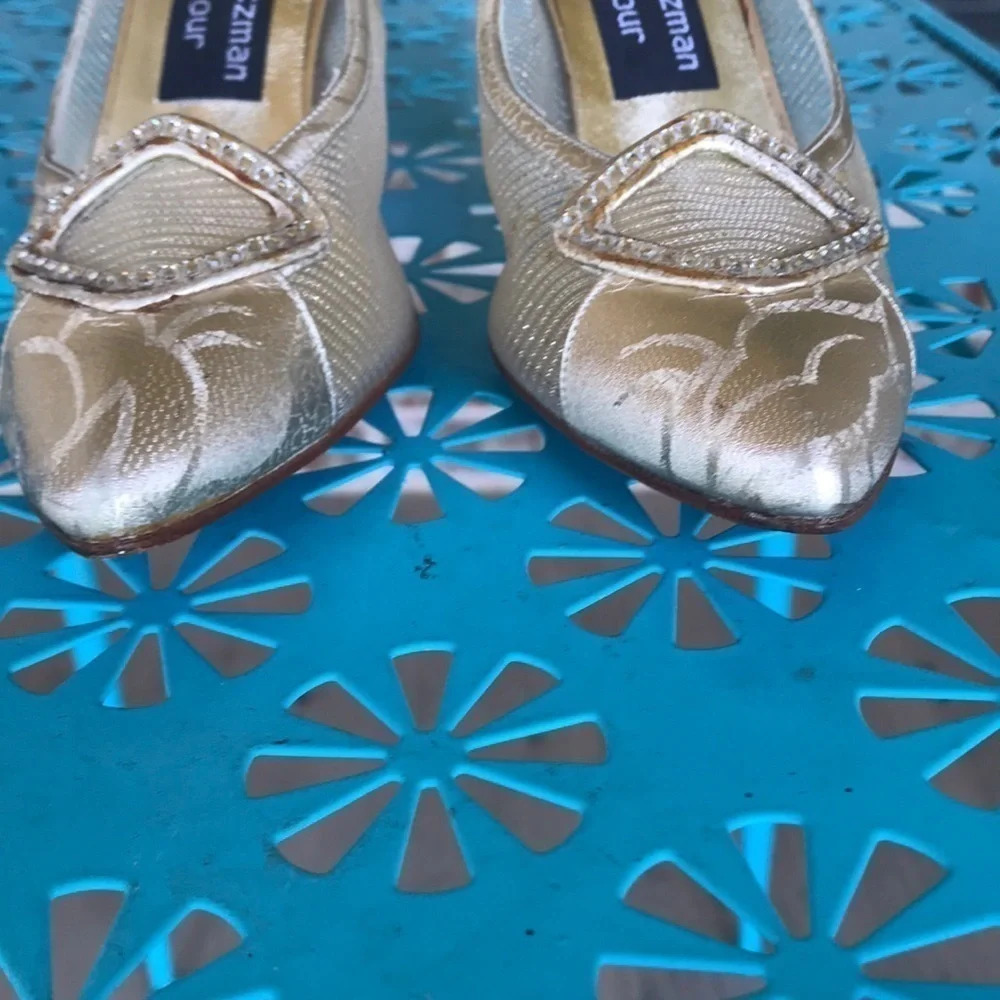 Stuart Weitzman Gold Shimmer Pointed Toe Pumps - image 6